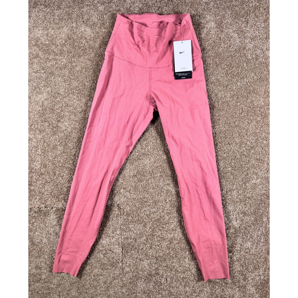 Nike Zenvy InfinaSoft Ribbed High Rise 7/8 Leggings Pink HF1443-634 Womens Small